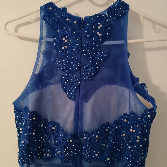 Anny Lee Blue Sequined Lace Wedding Prom Cocktail Evening Gown Dress Small - Picture 6 of 15